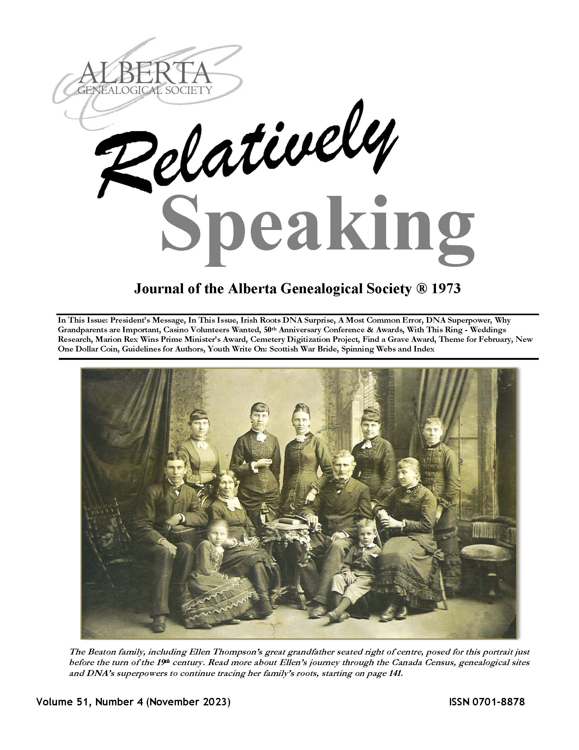 Relatively Speaking Alberta Genealogical Society quarterly publication
